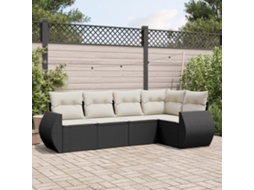 5 Pcs Conjunto Sofás De Jardimconjuntos Relax Jardimconjunto De Jantar Com Almofadões Vime Pe Preto Cfw340895 Lovely Home