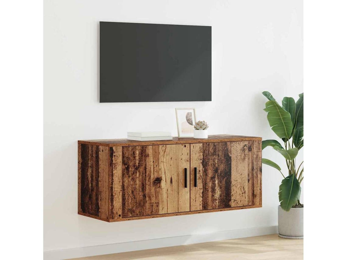 Vidaxl Rack De Tv Montado Na Parede Madeira Antiga 100 X 34,5 X 40 Cm