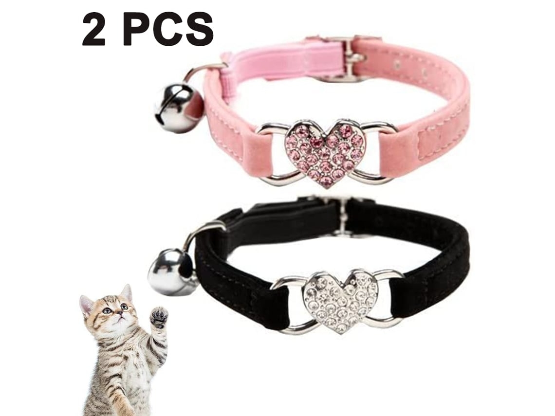Coleira Para Gato 2 Peças Com Cinto De Segurança E Sino 1cm * 24-30cm 2 Peças Rosa Preto*