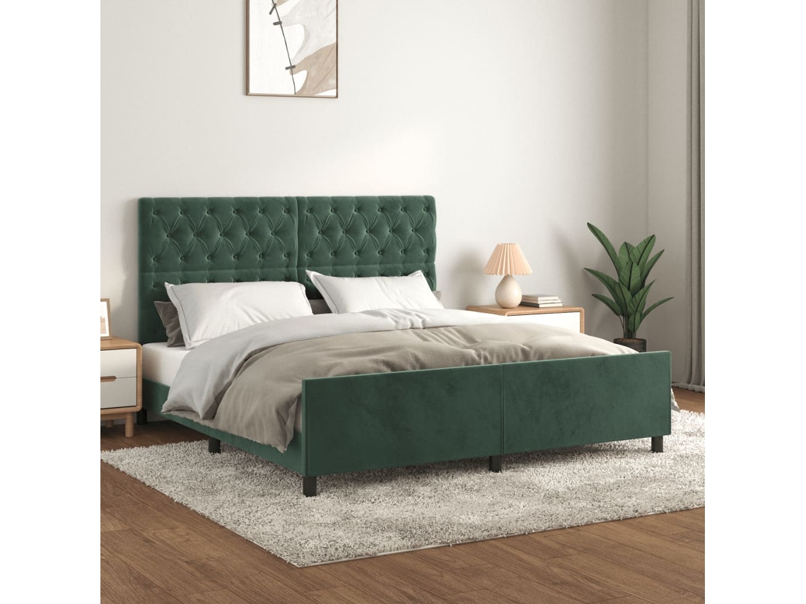 Estrutura De Cama Sem Colchão 160x200 Cm Veludo Verde-escuro