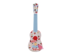 Ats brinquedo de Ukulele Simulado com 4 Cordas Ajustáveis, Instrumento Musical Portátil, Design de Desenho Animado, Cor Rosa