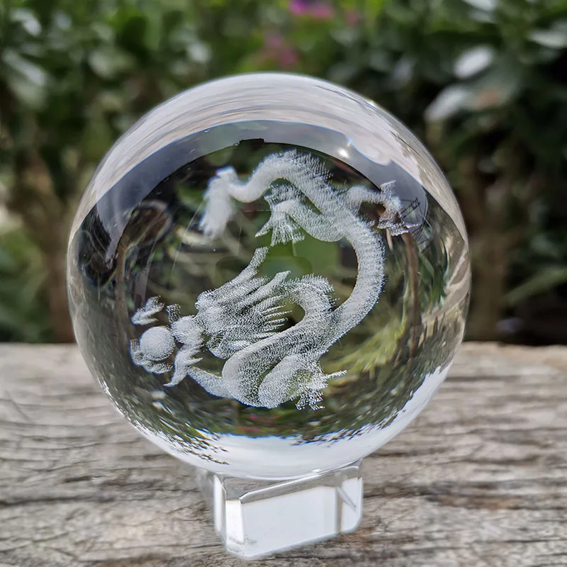 Bola de Cristal 60mm Esfera de Vidro Esculpida em 3d Peso de Papel com Base MDUG (estilo 21 60mm)