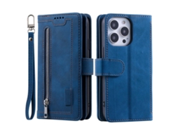 Capa Para Iphone 15 Pro Max Pele Sintética Com Porta-cartões Azul