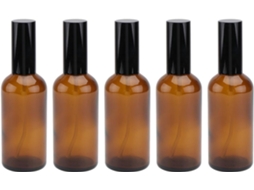 Frascos de spray recarregáveis de 100 ml, pacote com 5 unidades, em vidro marrom resistente e fáceis de usar.