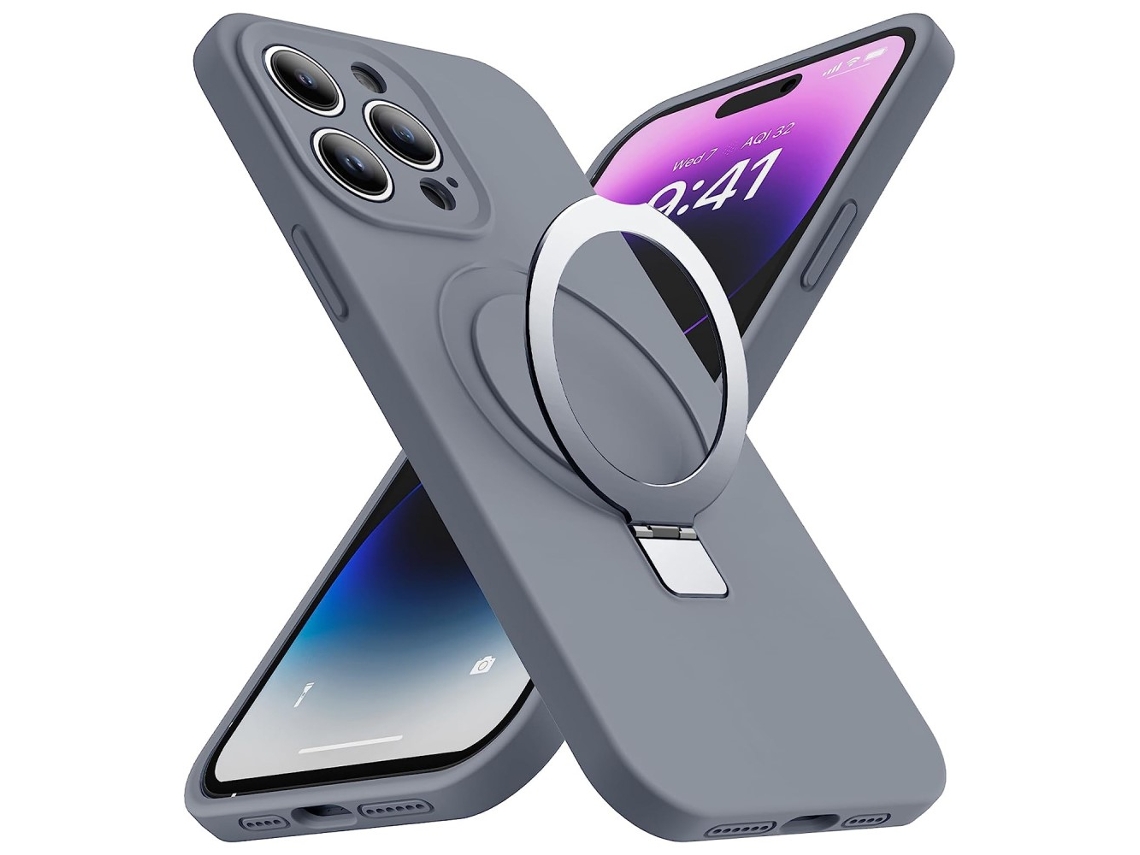Suporte Casa Para Iphone 14 Pro Silicone Anti-choque Magnética Cinzento
