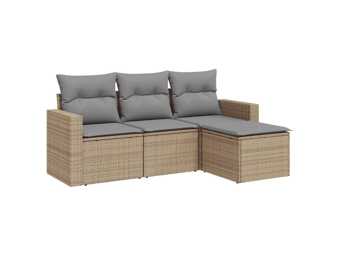 Maison Exclusive - 4 Pcs Conjunto De Sofás Para Jardim C/ Almofadões Vime Pe Bege