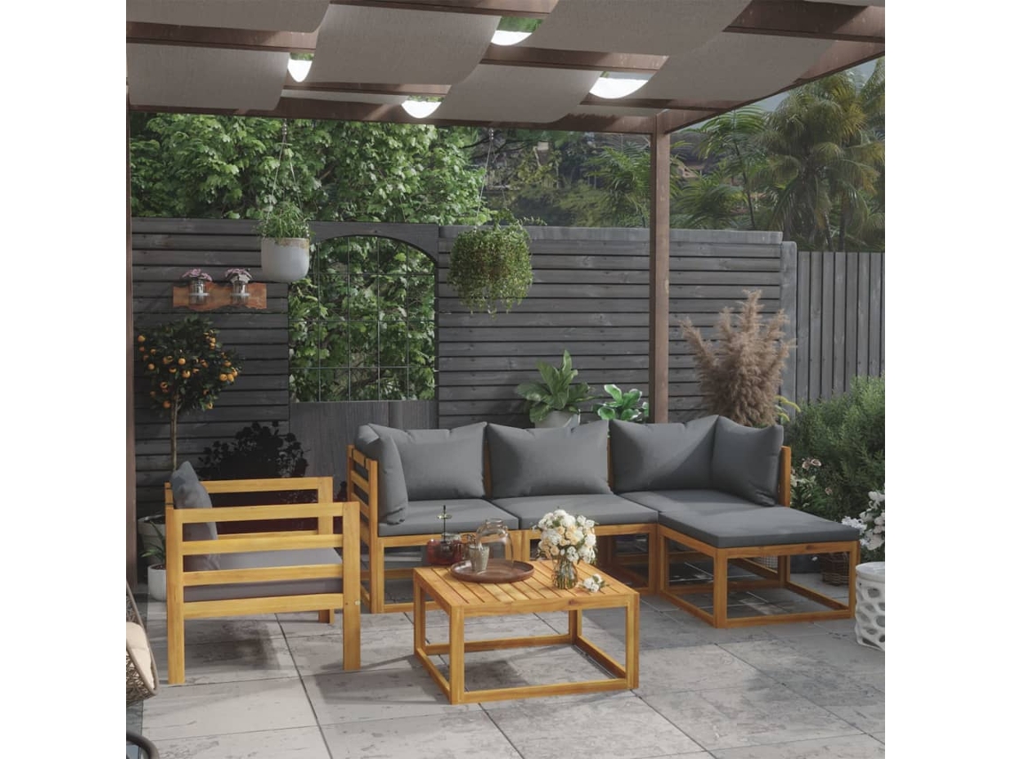 Pcs Conjunto Lounge De Jardim C/ Almofadões Acácia Maciça Dkd Home Decor