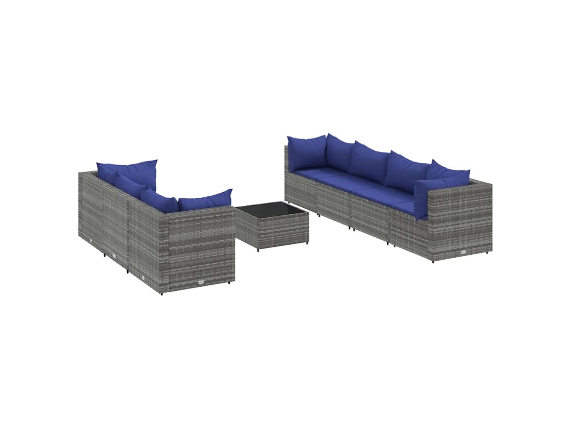 Conjunto 8 lounge de jardim c/ almofadões VIDAXL vime PE cinzento