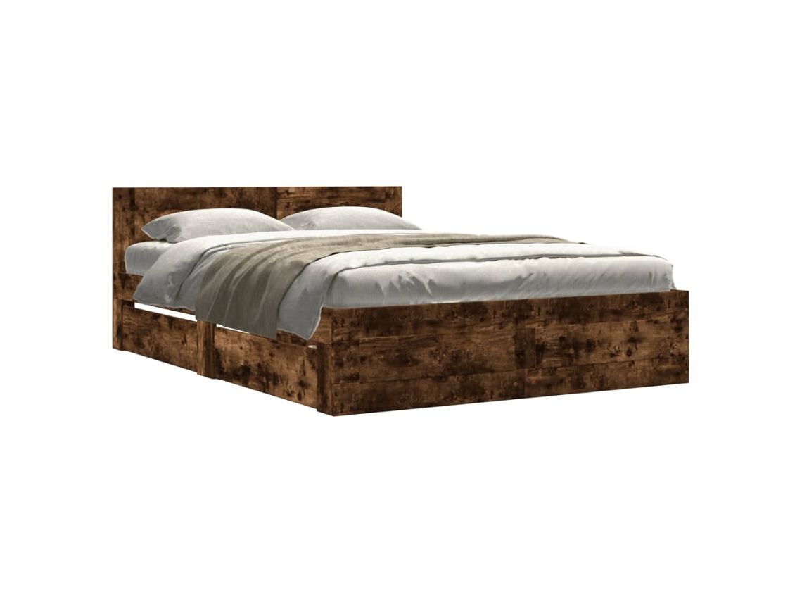 Bed Frame, Bed Frames Vidaxl Marrom Madeira Processada (140 X 200 Cm)