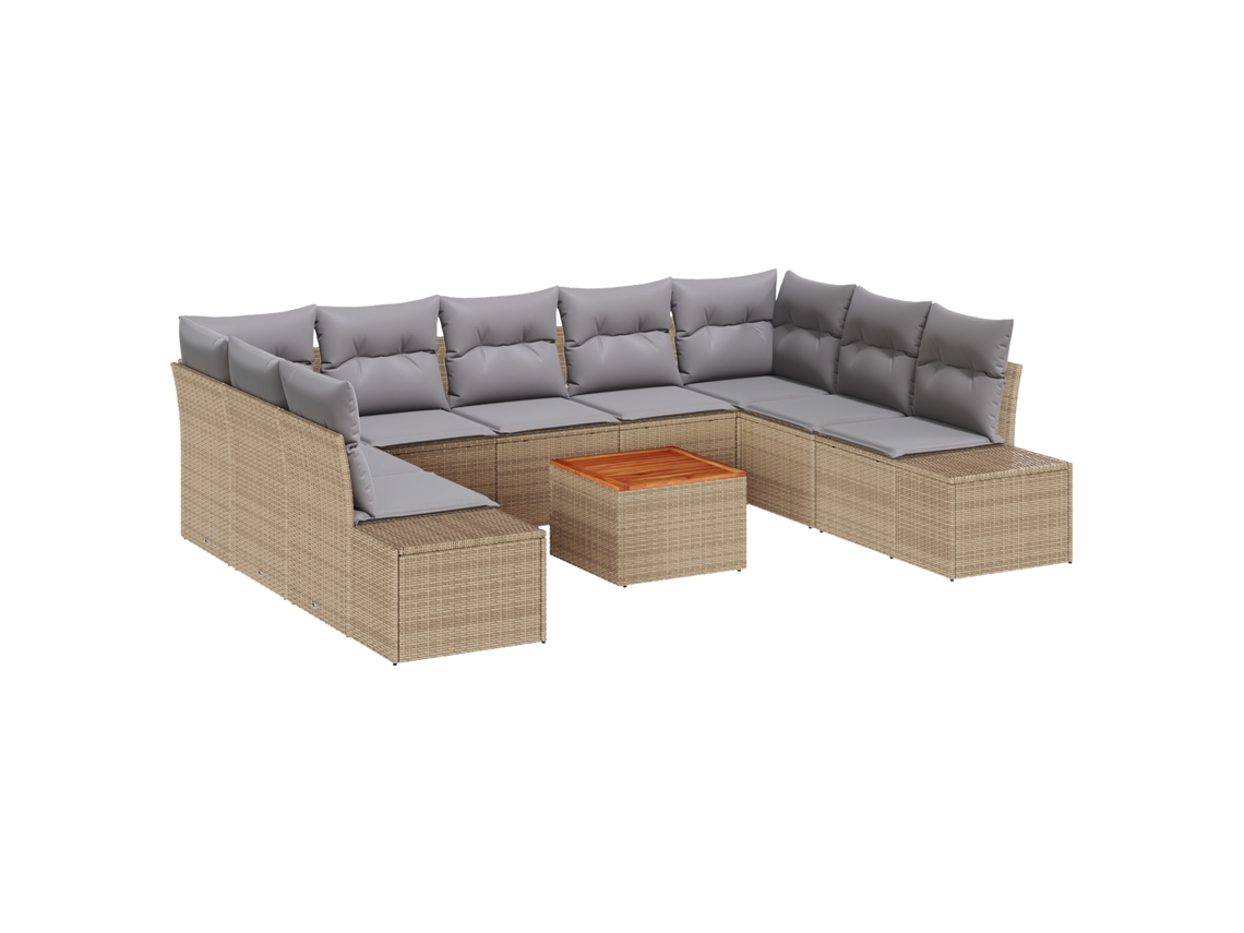 Conjunto 10 Conjunto De Sofás Para Jardim Vidaxl Bege Vime Pe (55 X 55 X 37 Cm)