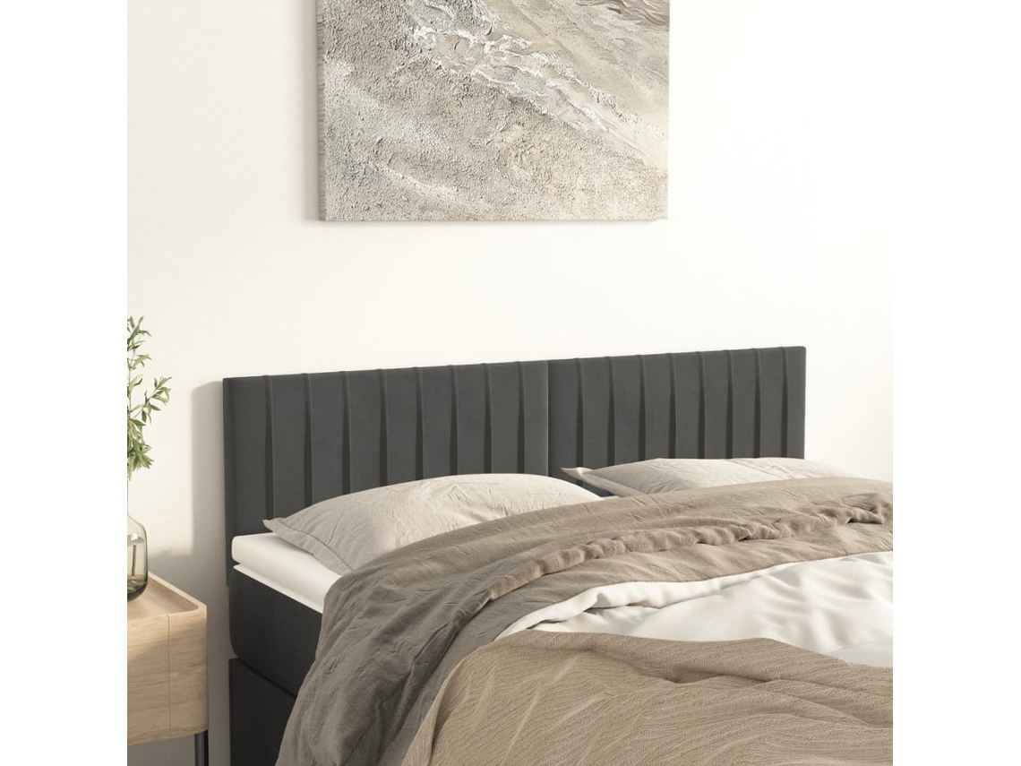 Cabecero de terciopelo de 2 piezas 72x5x78/88 cm gris oscuro