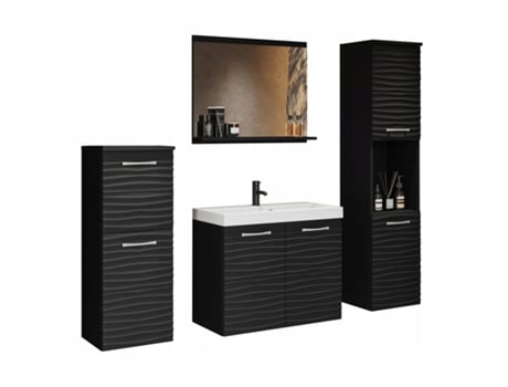 Conjunto de Banheiro Malo Preto Grafite Ondulado Preto Grafite BRATEX