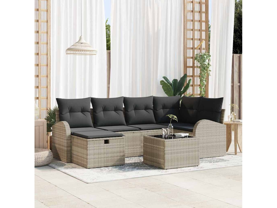 Vidaxl Conjunto De Sofá De Jardim 7 Unid. Cinzento-claro Vime Pe