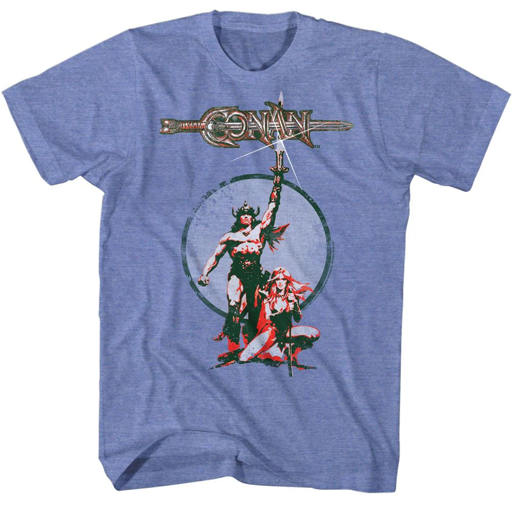 Unisex Adult T-shirt Rockinstone Conan Movie Poster Heather Light Blue Sizexxxl
