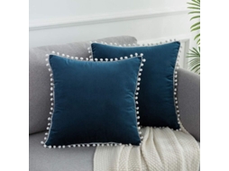 2026 funda de Almofada Navideña Azul Oscuro 18x18 Pulgadas Set 2 Terciopelo Suave Con Pompones Decorativos para Sofá Hogar