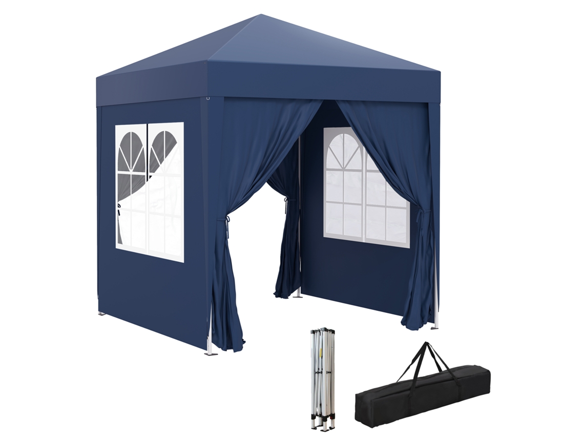 Tenda Dobrável 2x2 M Com 4 Paredes, 2 Portas E 2 Janelas, Tecido Oxford, Bolsa De Transporte, Ideal Para Jardim E Camping, Azul