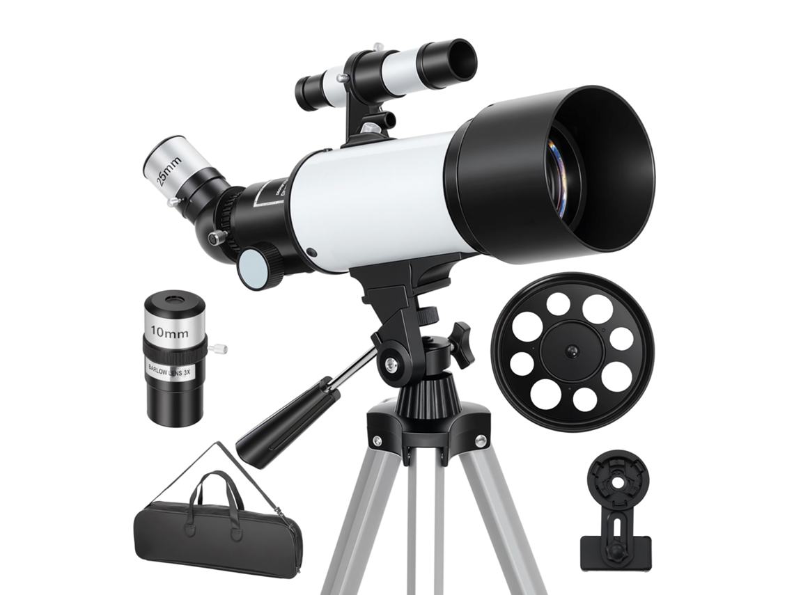 Telescópio Astronômico 70mm Suporte Smartphone Tripé Observação Preto Branco