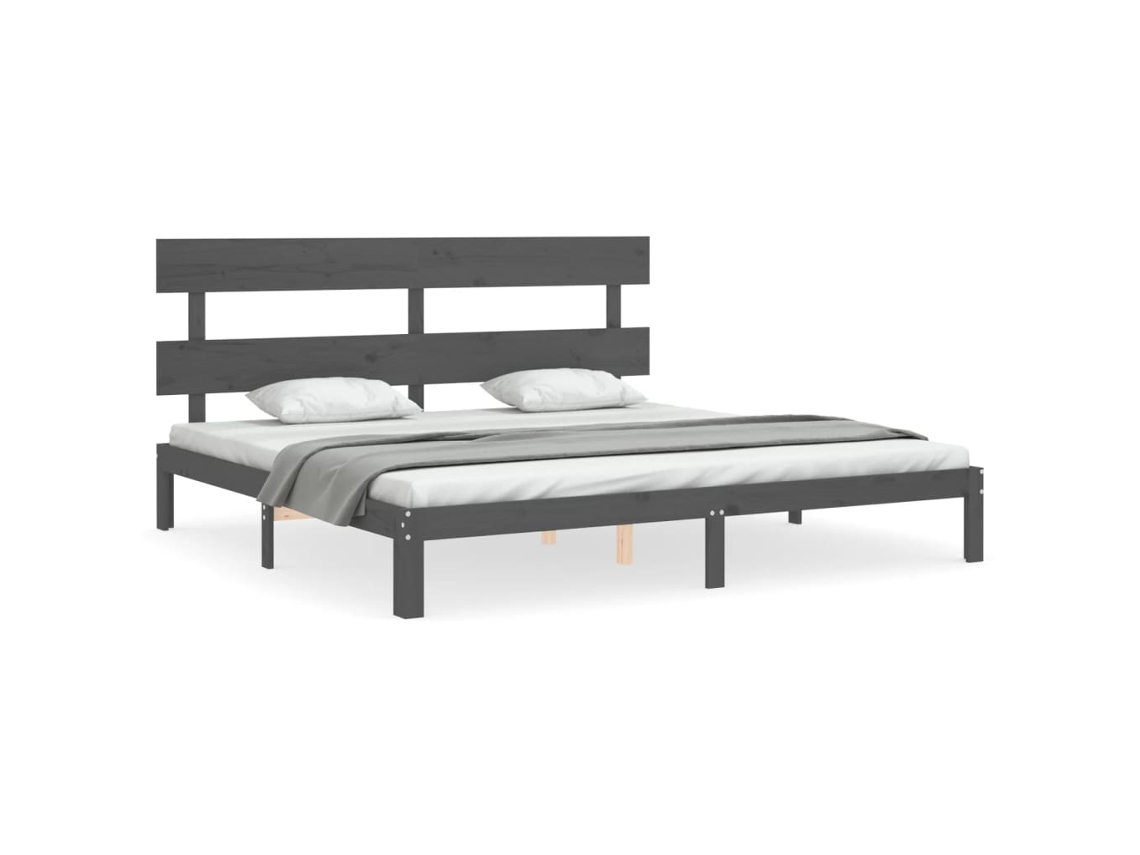 Estrutura de Cama com Cabeceira Madeira Maciça Cinza 200x200 cm MAISON EXCLUSIVE