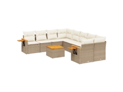 Conjunto de 9 Sofás para Jardim com Almofadões Vime Pe Bege MAISON EXCLUSIVE (90x200 cm)