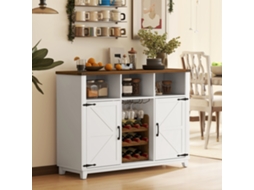 Móvel Auxiliar Rústico Branco 120x37x88 Cm Para Sala De Jantar E Estar, Com Aparador De Cozinha E Prateleiras Ajustáveis.