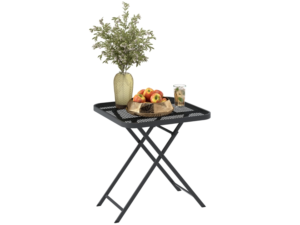 Mesa Jardim Dobrável Aço Vazado 70x70cm Preta VELTRIX