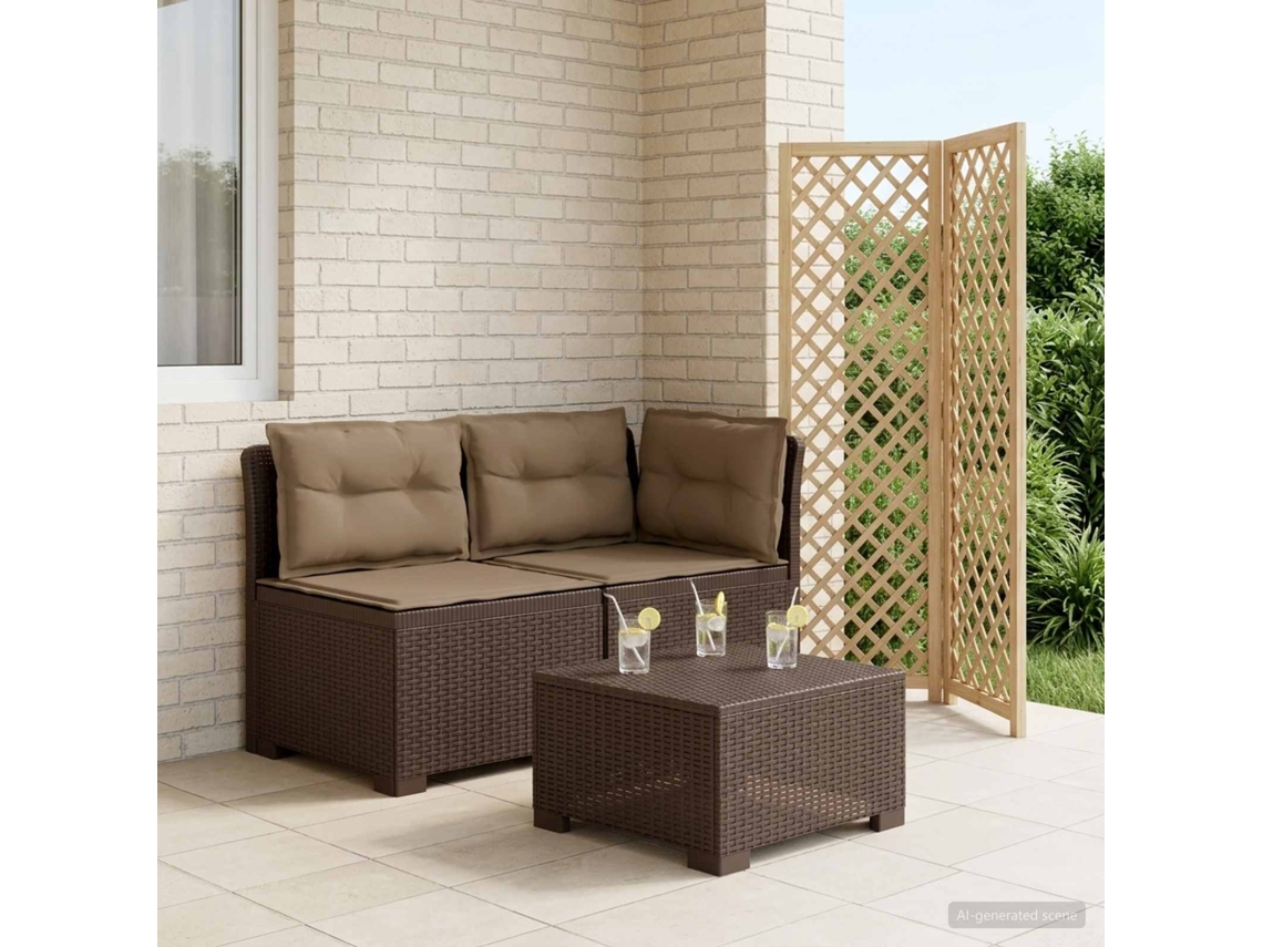 Vidaxl Sofá De Jardim 2 Lugares Com Almofadas Look Rattan Pp Castanho