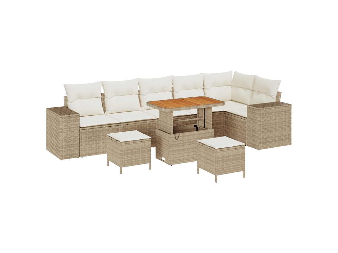 Conjunto 9 Móveis De Jardim Vidaxl Bege Vime Pe (90 X 55 X 71 Cm)