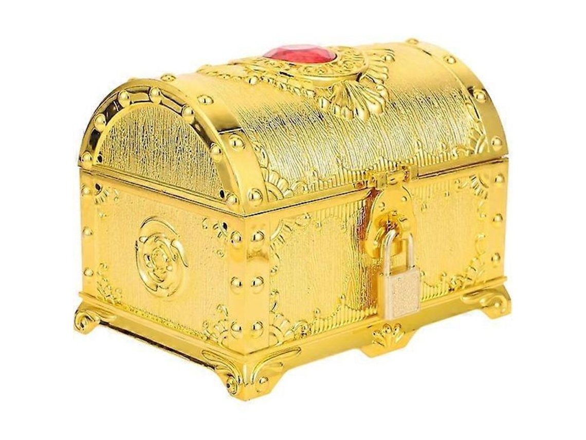 Baú De Tesouro Pirata Antigo Dourado Com Fechadura E Chave Plástico Para Crianças Armazenamento Brinquedos