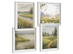 Galeria De Pinturas Murais Paisagem De Primavera, Rio E Prado Moldura Branca Quadros Para O Escritório Espelharte (conjunto De 4 Imagens)