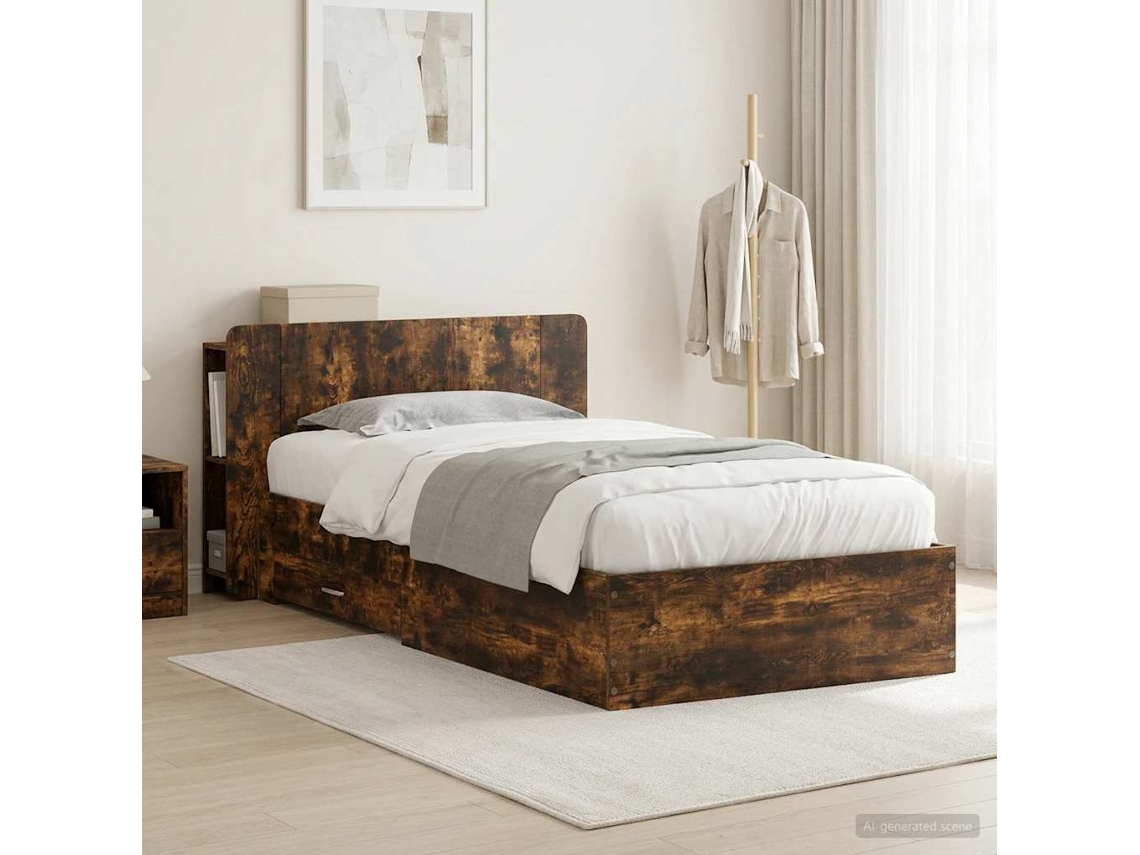 Vidaxl Estrutura De Cama Com Armazenamento Carvalho Fumado 80 X 200 Cm