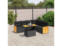 Vidaxl 7 Pcs Conjunto De Sofás P/ Jardim C/ Almofadões Vime Pe Preto
