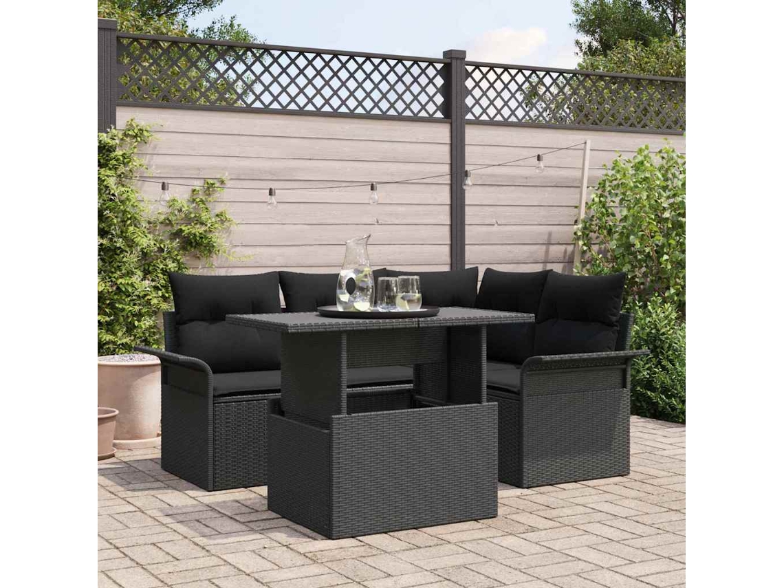 Vidaxl Conjunto De Sofá De Jardim 5 Unid. Preto Vime Pe