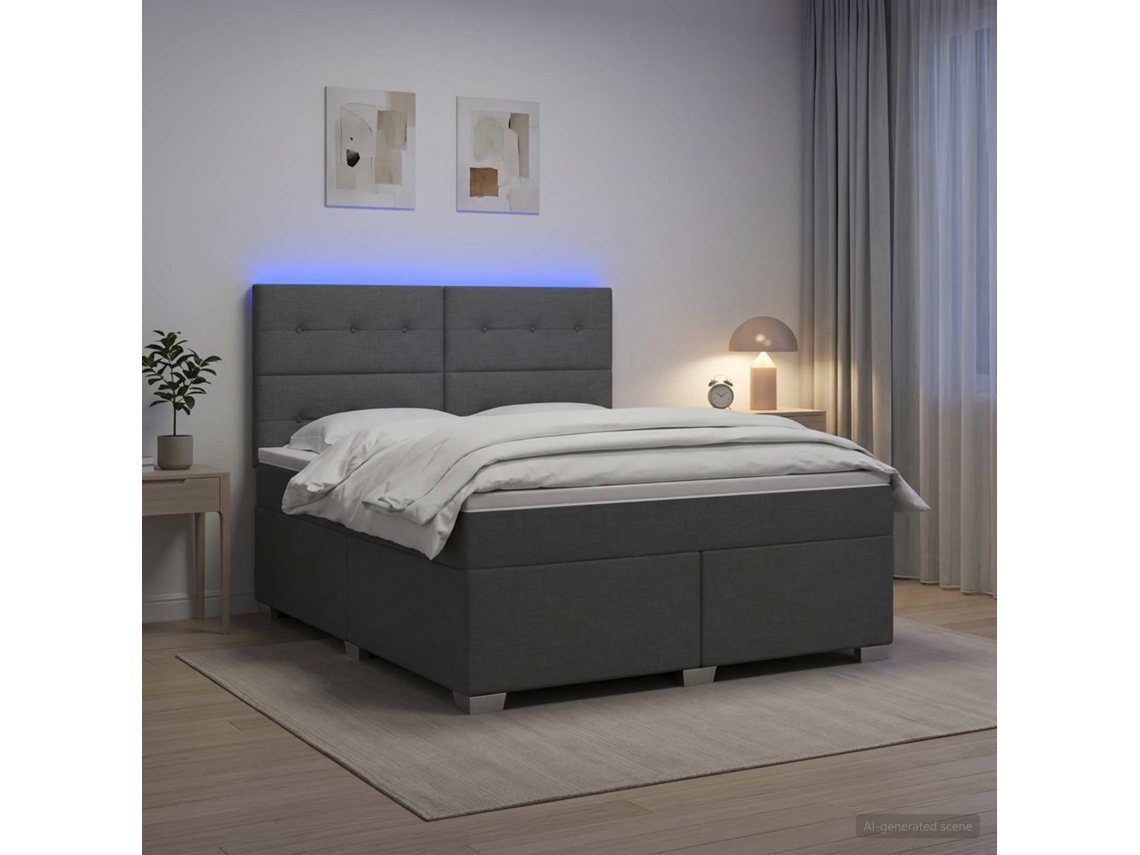 Vidaxl Cama Box Spring Com Colchão Cinzento-escuro 140 X 190 Cm Tecido