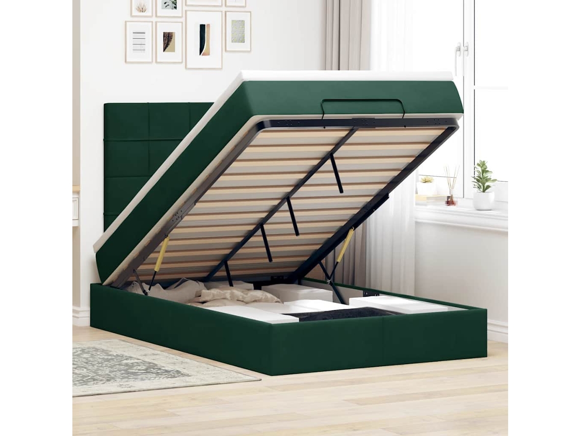 Vidaxl Estrutura De Cama Otomana Com Colchões Verde Escuro Veludo