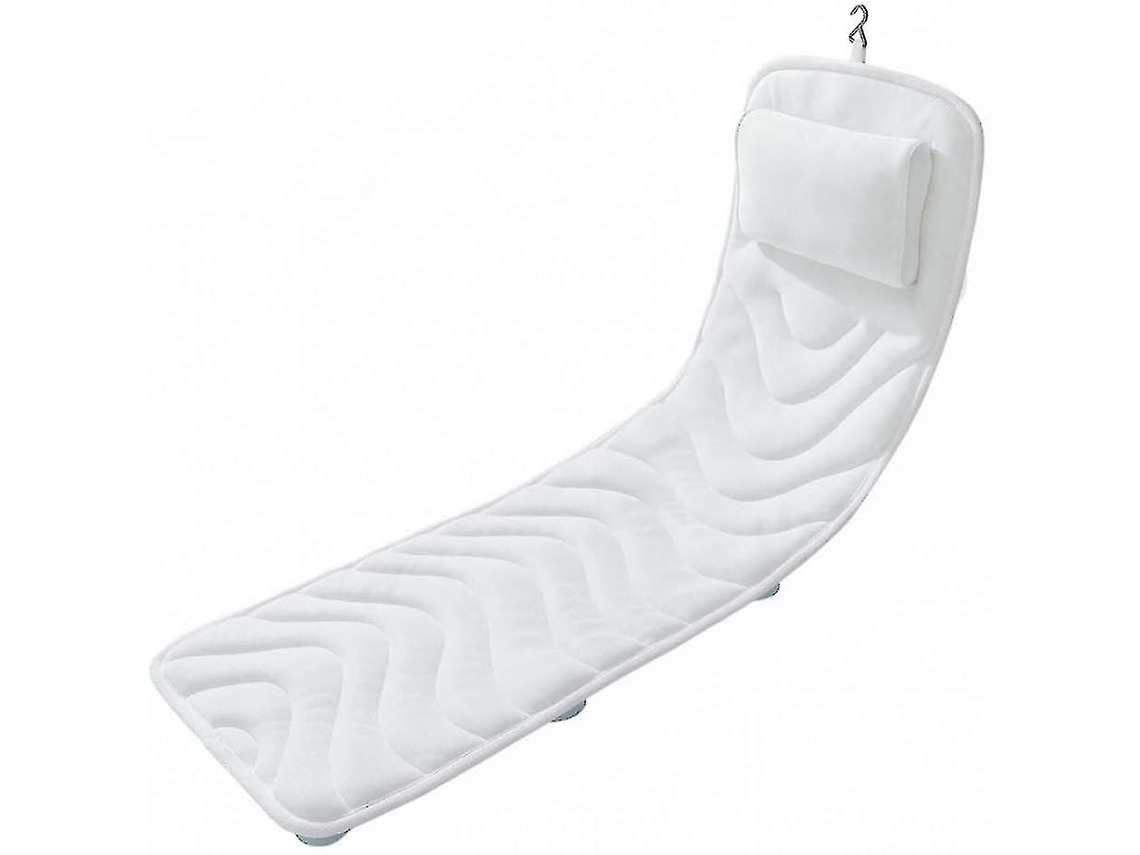 Almofada Banho Corporal 127x38cm. Tapete Banheira Luxo Ventosas Antiderrapantes. Apoio Cabeça Confortável.