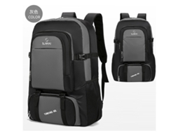 Mochila (cinza) de grande capacidade, ideal para caminhadas casuais ao ar livre, adequada para deslocamentos diários e viagens.