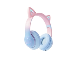 Fone De Ouvido Bluetooth Sem Fio Com Orelhas De Gato, Led Rosa E Azul Degradê. Brilvibera