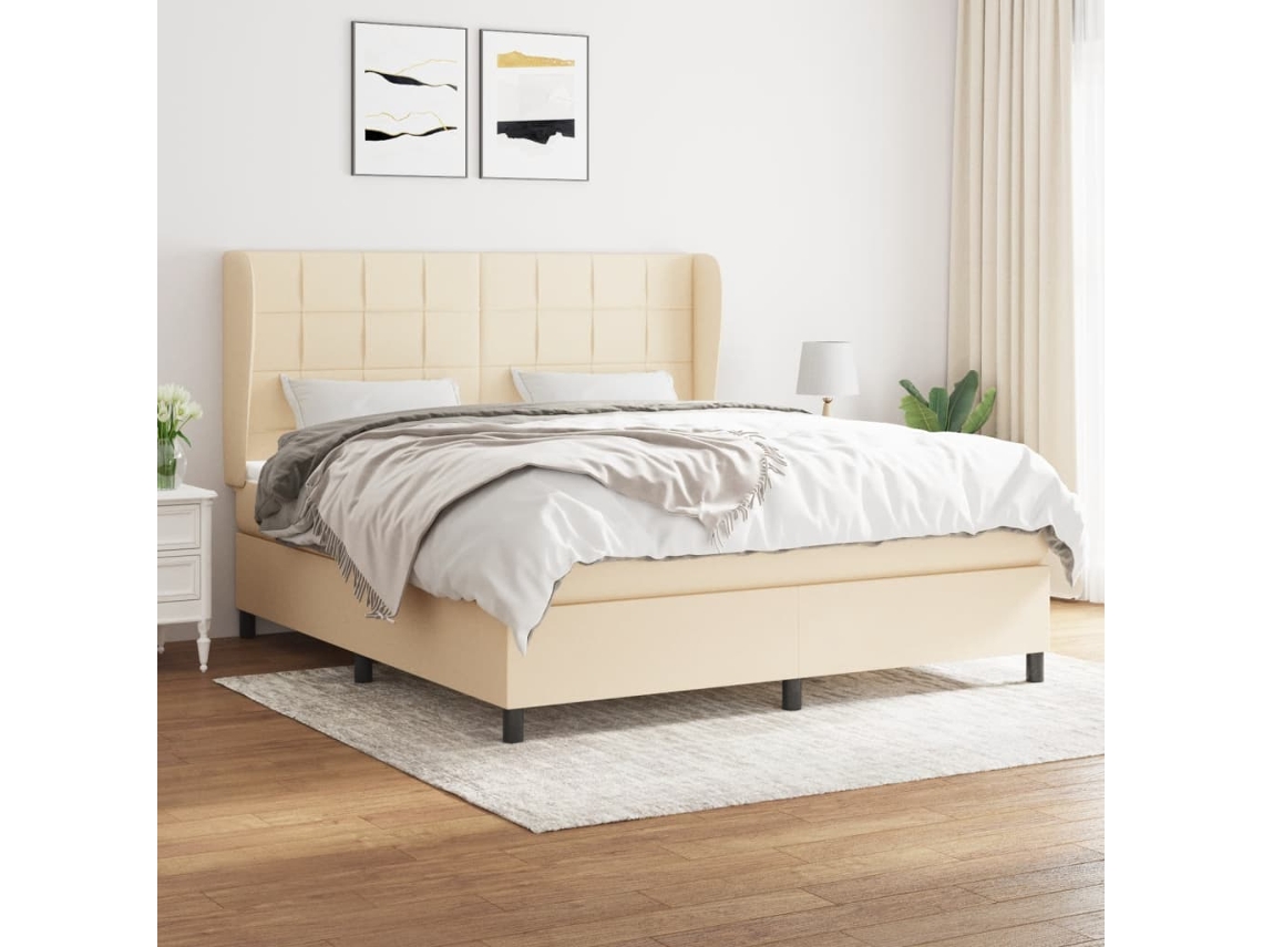 Vidaxl Cama Com Molas/colchão 160x200 Cm Tecido Cor Creme