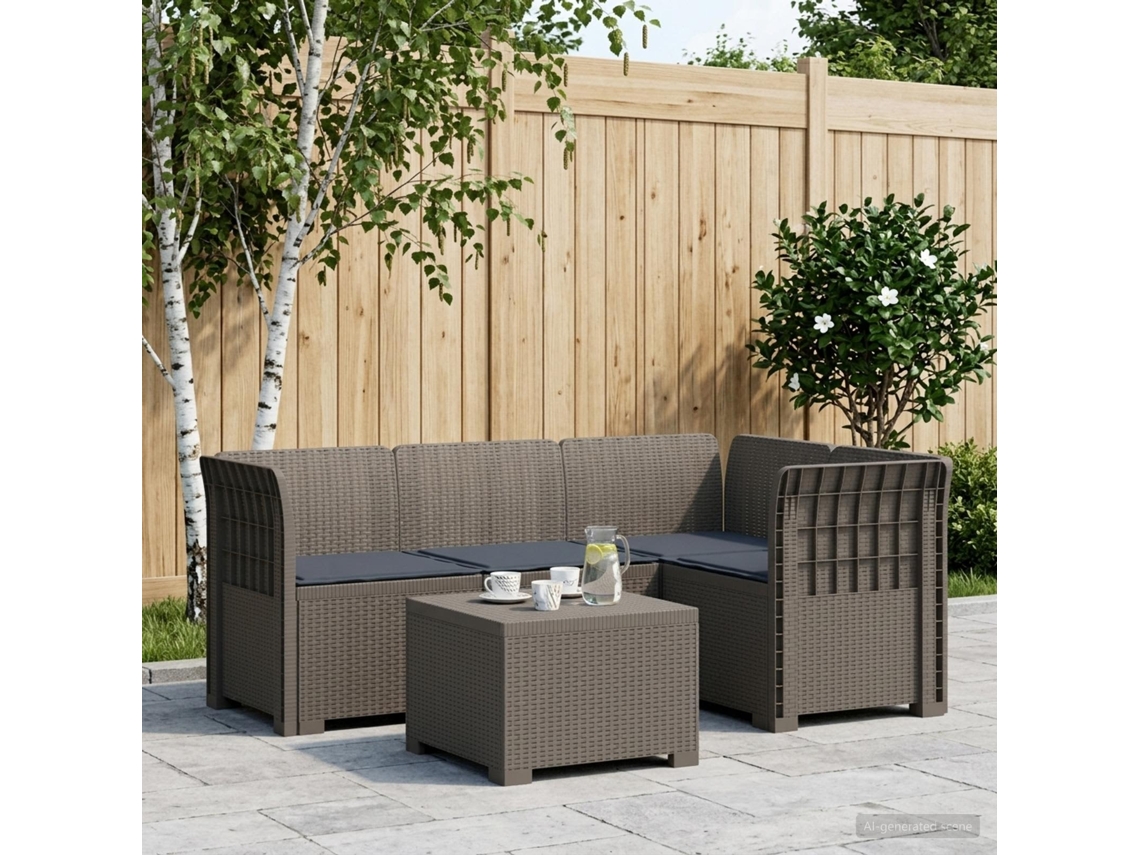 Vidaxl Sofá De Jardim Para 4 Pessoas Com Almofadas Estilo Rattan Pp