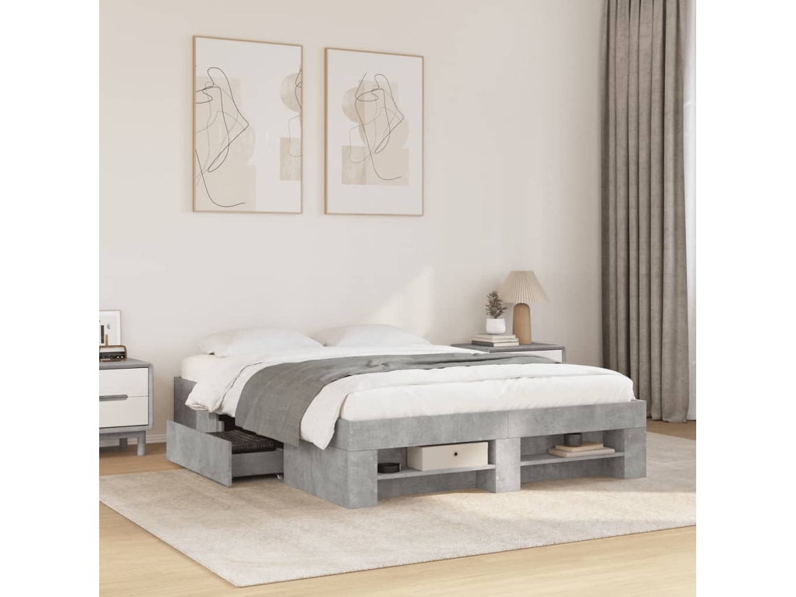 Estrutura De Cama 135x190 Cm Derivados De Madeira Cinza Cimento