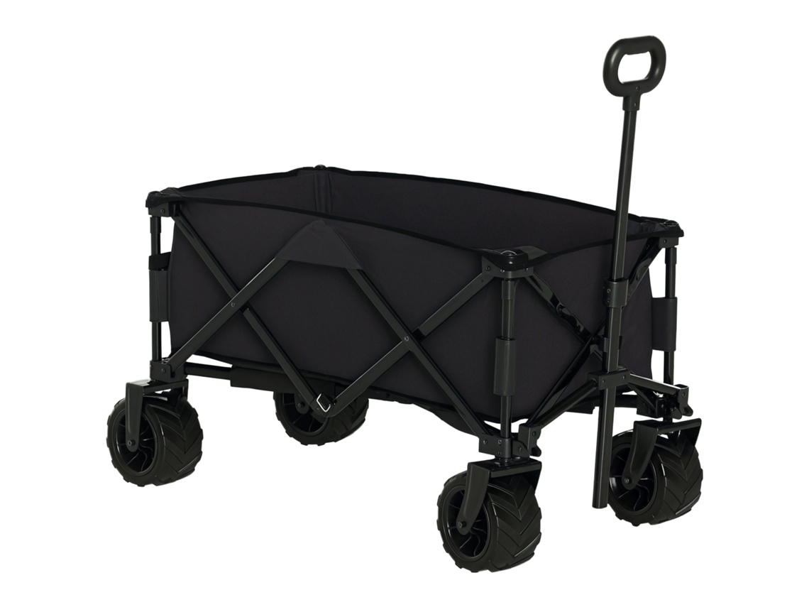 Carrinho de Transporte Dobrável com Rodas Giratórias 360° e Guiador Ajustável 59 89 Cm para Campismo Praia 108x55x61 91 Cm Preto Ge