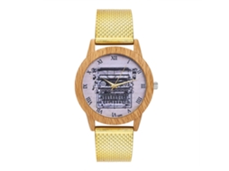 Relógio de quartzo unissex com pulseira de malha de aço, numerais romanos Zhoulianfa (dourado)