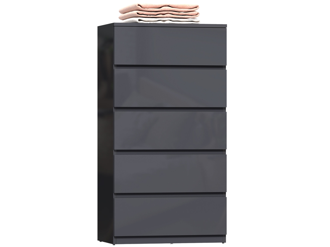 Cômoda de 5 gavetas com acabamento de alto brilho, fechamento suave, 53x34x100cm cinza | S/MARCA