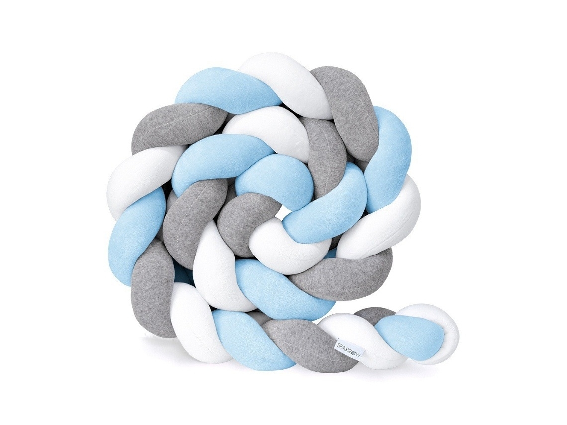 Almofada De Berço Trançada, 350cm, Azul Cinzento Para Proteção Anticolisão Elysve