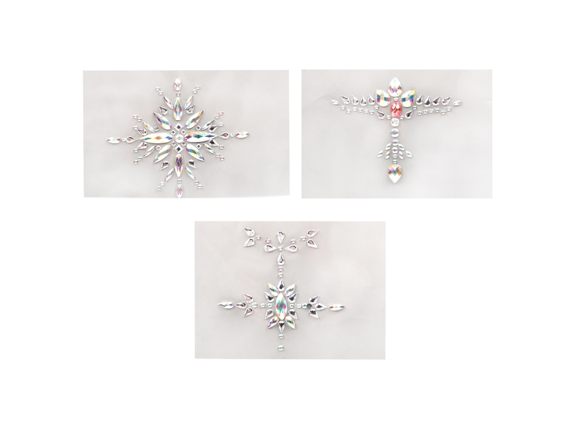 Conjunto de 3 tatuagens temporárias de strass para o peito, decoração fofa para festas, apresentações de palco e Halloween.