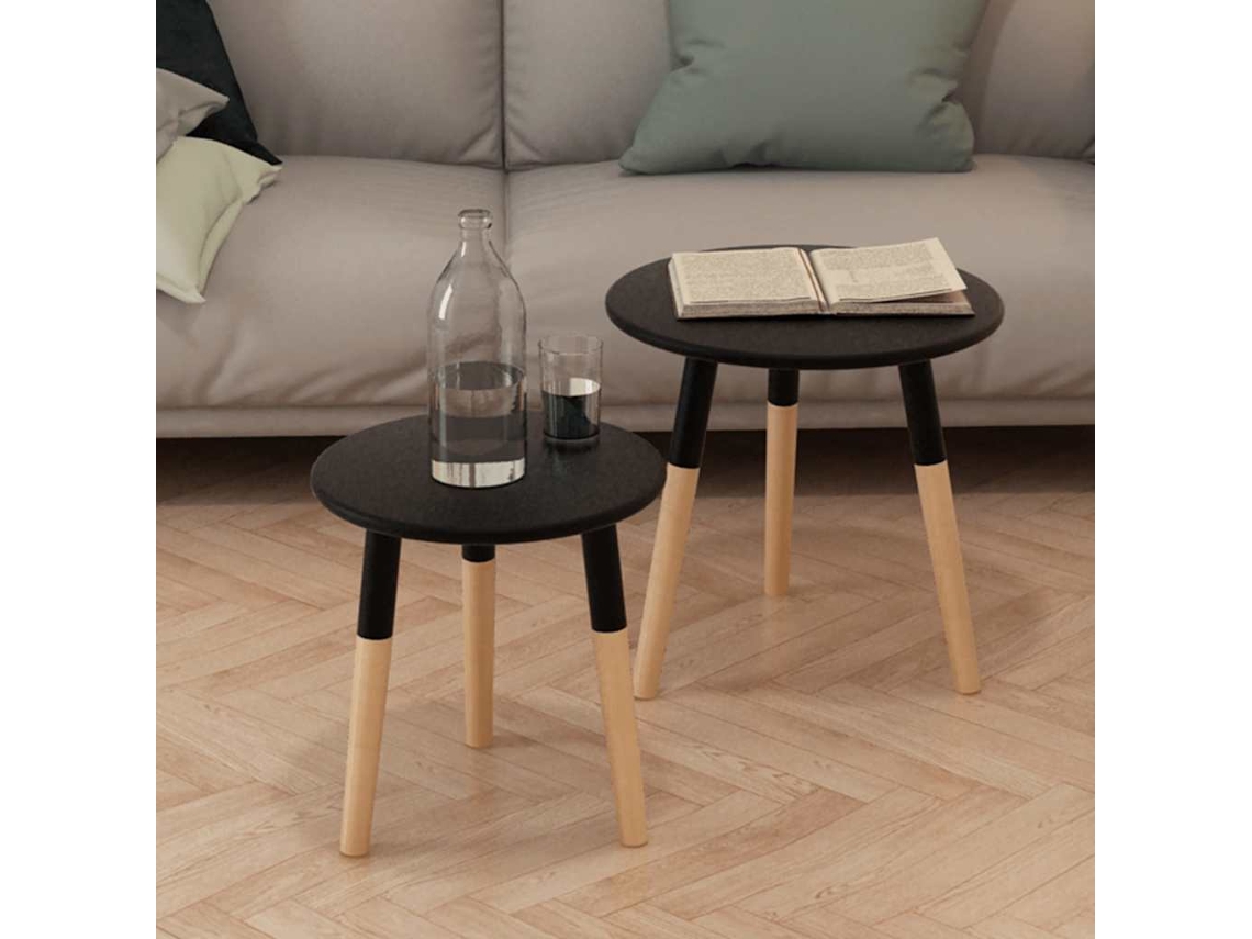 Vidaxl Conjunto Mesas De Apoio 2 Pcs Pinho Maciço Preto