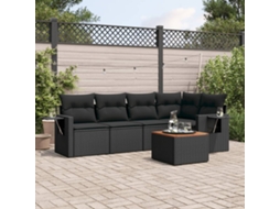 Vidaxl 6 Pcs Conjunto Sofás De Jardim C/ Almofadões Vime Pe Preto