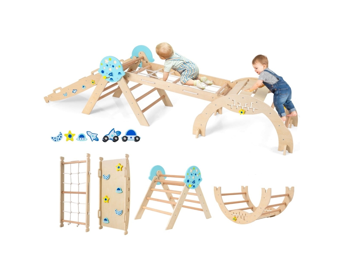 Conjunto Escalada Montessori 9 em 1 Madeira, Escorregador e Rampa NORTHIX