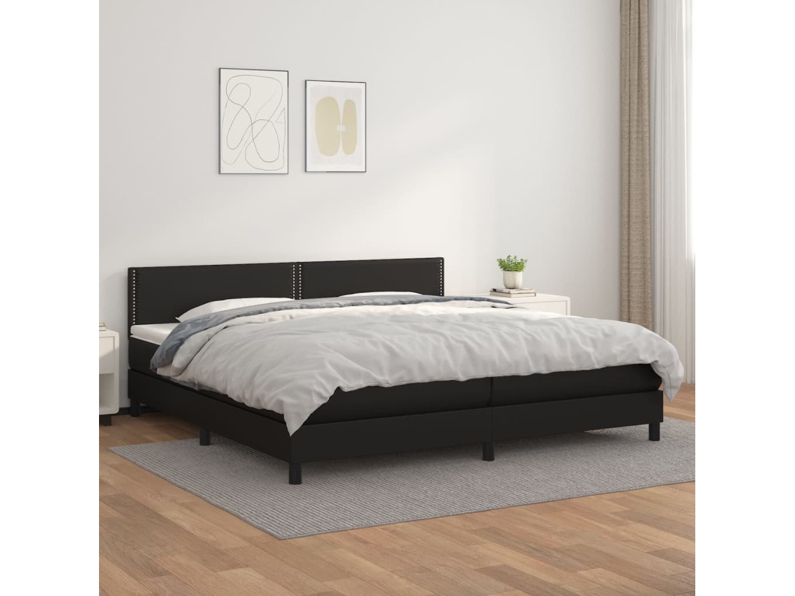 Vidaxl Cama Com Molas/colchão 200x200 Cm Couro Artificial Preto