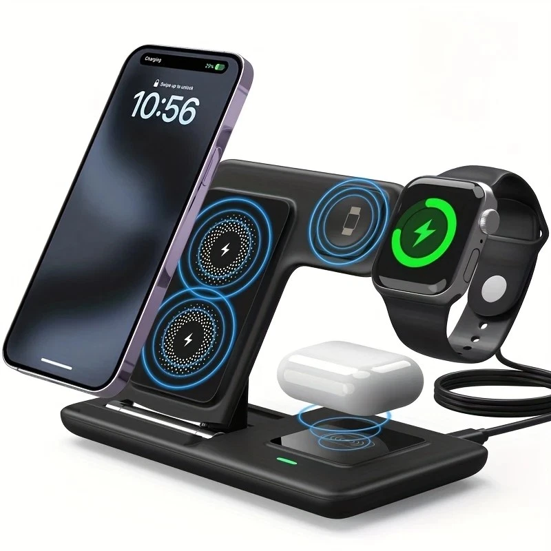Estação De Carregamento Sem Fio 3 Em 1 Para Apple Watch, Iphone 15, 14, 13 Pro E 12 SUNNY SPACES